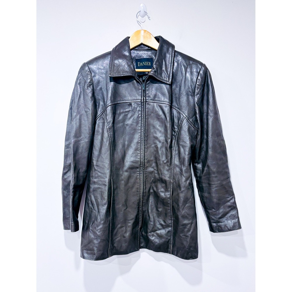 DANIER Charcoal leather coat | Classic tailored minimalist | Medium
